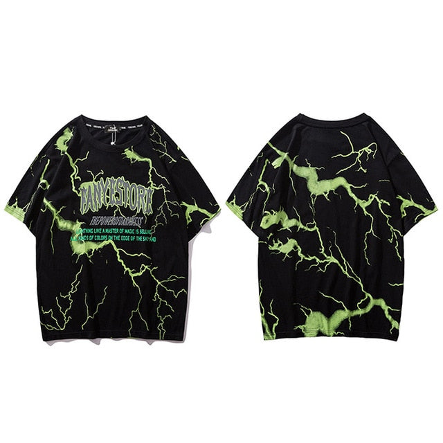 Mens Hip Hop Dark Lightning Tshirt Streetwear Summer Cotton Harajuku T-Shirts Short Sleeve Tops Tees Street Wear
